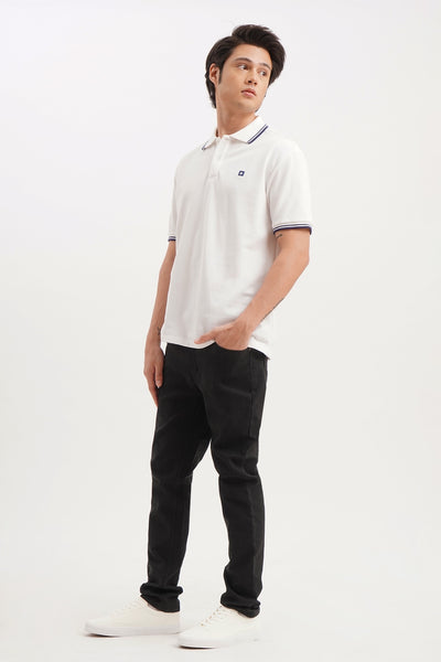 Penshoppe Relaxed Fit Polo with Tipping White Medium