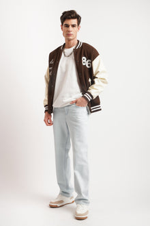  Varsity Jacket in Faux Leather and Acrylic Wool