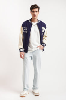  Varsity Jacket in Faux Leather And Acrylic Wool